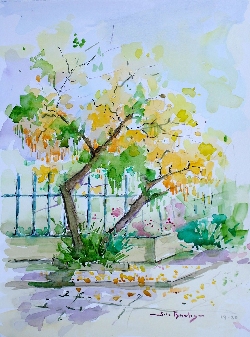 Corner with Yellow Tree