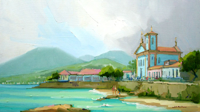 Praia e Igreja de Santa Luzia na Metade do Séc. XIX